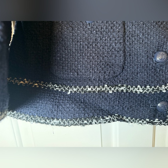 Talbots Woman’s Navy Blue Tweed Blazer Jacket With Braided White Trim Size 16 - Picture 4 of 9